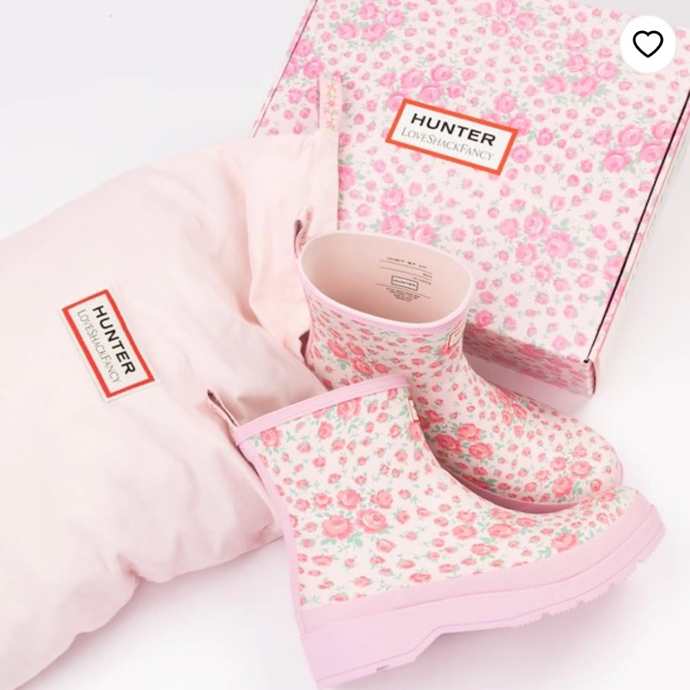 LoveShackFancy Hunter Pink Floral Winter Rain Boots